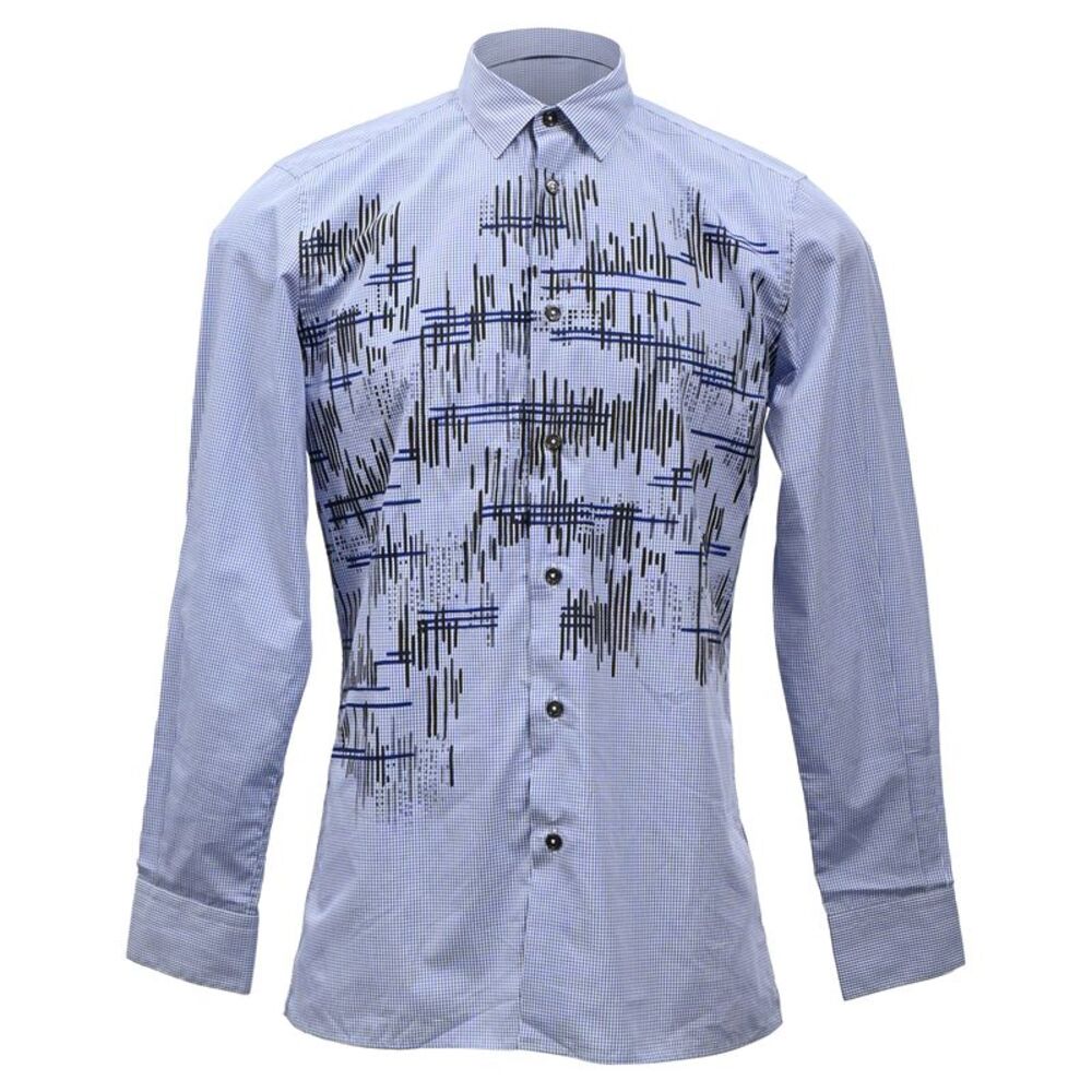 Bottega Veneta Printed Checked Shirt in Blue Cotton